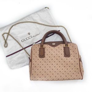 GUCCI Accessory Collection TanBrown Canvas Leather Satchel Crossbody Vintage 90s